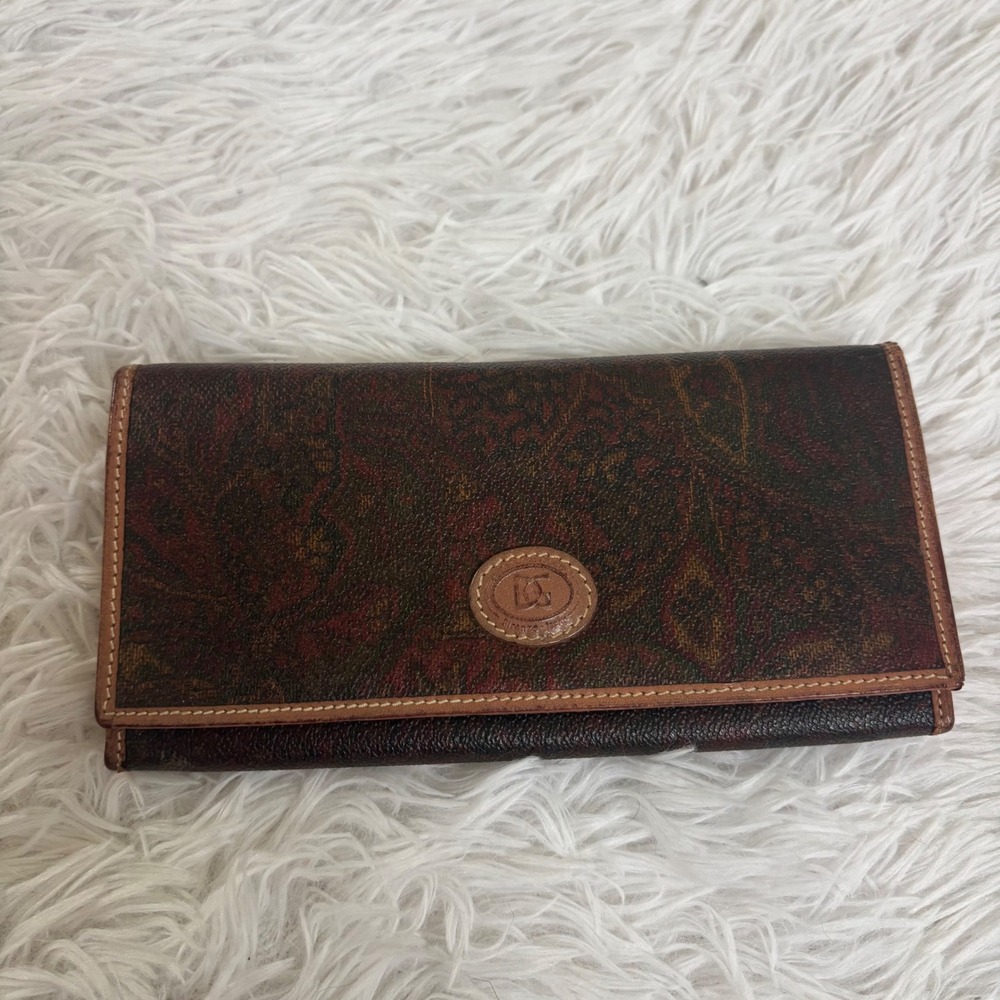 Angiolo Del Gobbo Florence Italy Leather Long Wallet Paisley Kiss Lock Snap